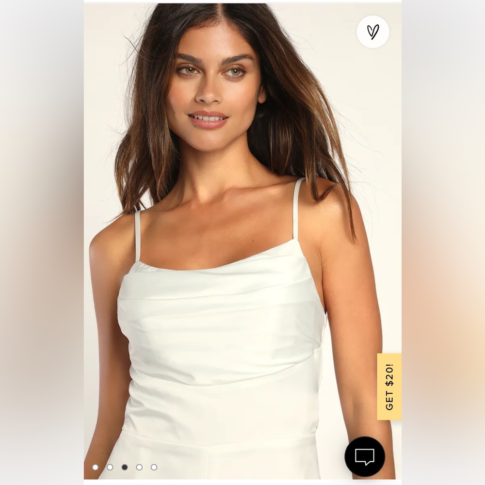 Lulus Chasing My Heart Ivory Satin Cowl Neck Romper - Picture 3 of 6